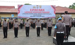 Kapolres Bone Pimpin Upacara Kenaikan Pangkat 113 Personel Polres Bone